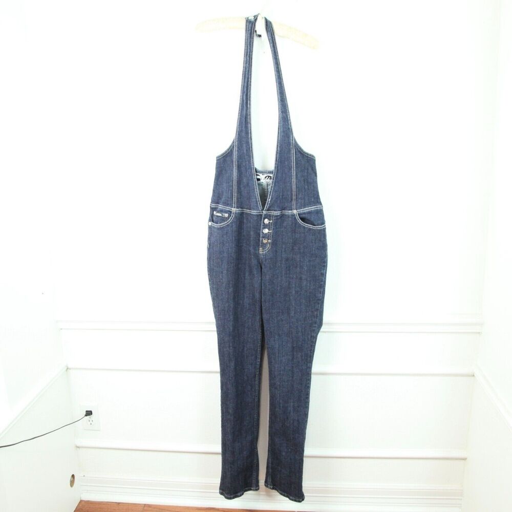Vintage Y2K Enyce Denim Overalls 11 Corset‎ Waist High Rise Rhinestone Dark Wash